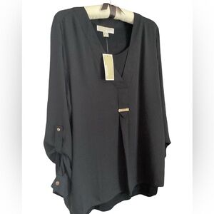 🚨Final Sale🚨!! NWT Michael Kors Black Sheer Lined Long Sleeve Blouse Top Size 12